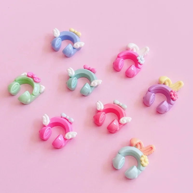 10PCS trendy headphones are decorated with a series of DIY flat-back resin figurines hairpin ornaments