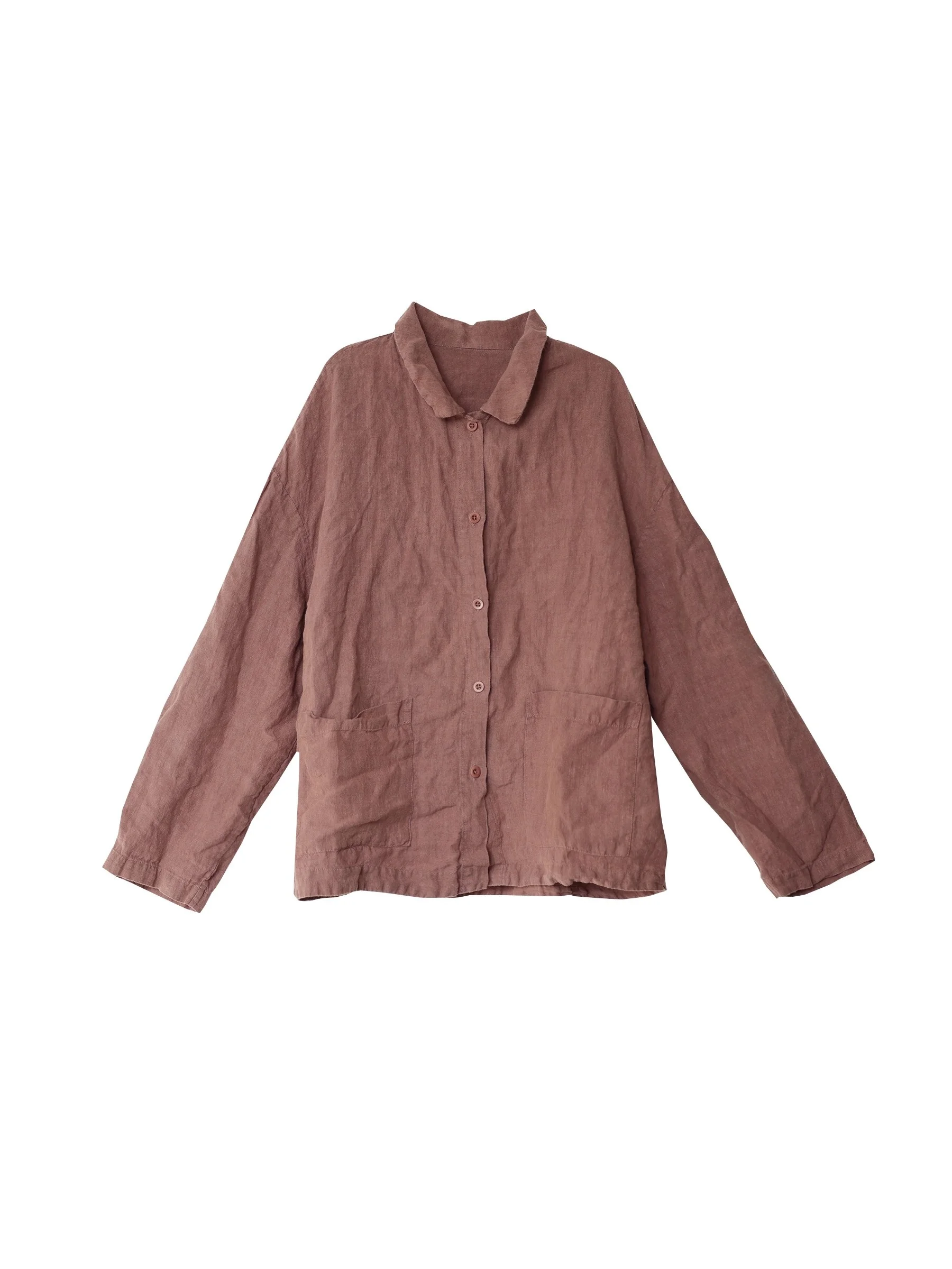 

PengPeng Home 38900 Linen ket irt Простая универсальная антикварная женская повседневная свободная посадка Long Sve Antibacterial Brea...