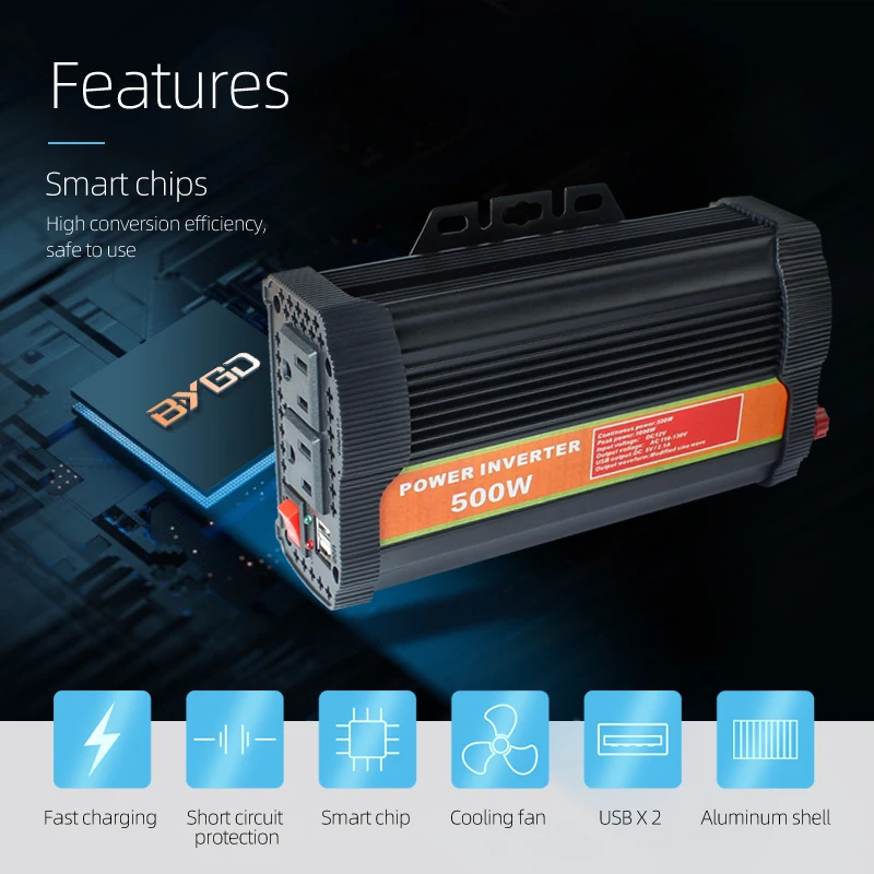 BYGD 500W Car Inverter DC12/24V To AC220-240V Household Power Inverter Multifunctional Inverter Charger For Cars And Trucks
