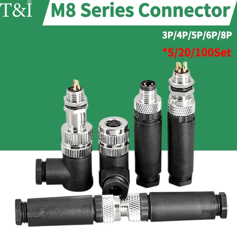 

M8 Series Waterproof Sensor Connectors Straight/90 Degree Right Angle/Flange 3/4/5/6/8 Pin Male Female Aviation Plug Socket