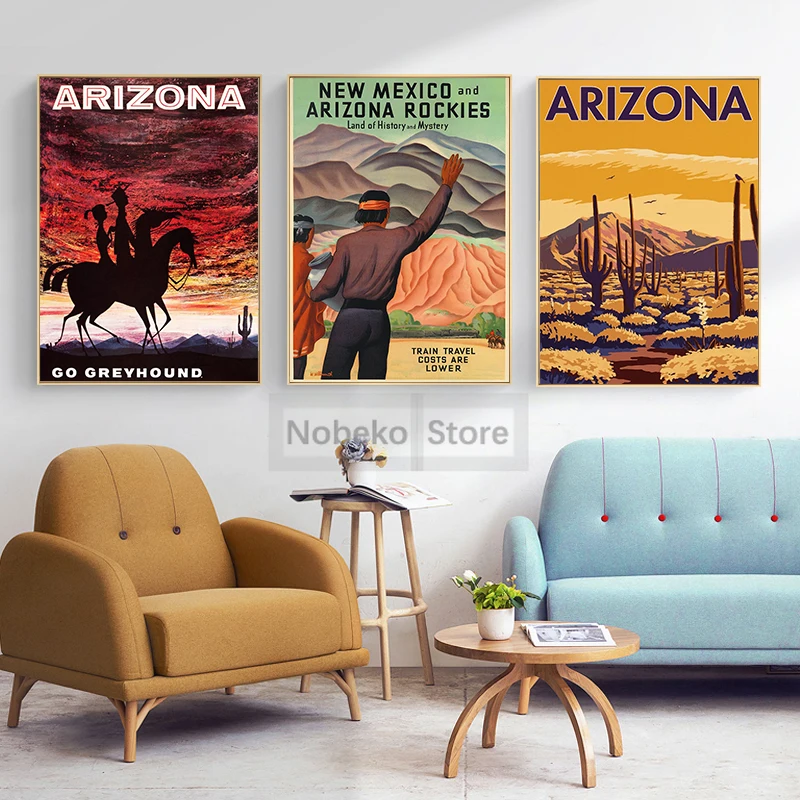 America Arizona Vintage Travel Posters Phoenix Retro Western Poster and Prints Canvas Painting Wall Art Pictures Home Room Decor