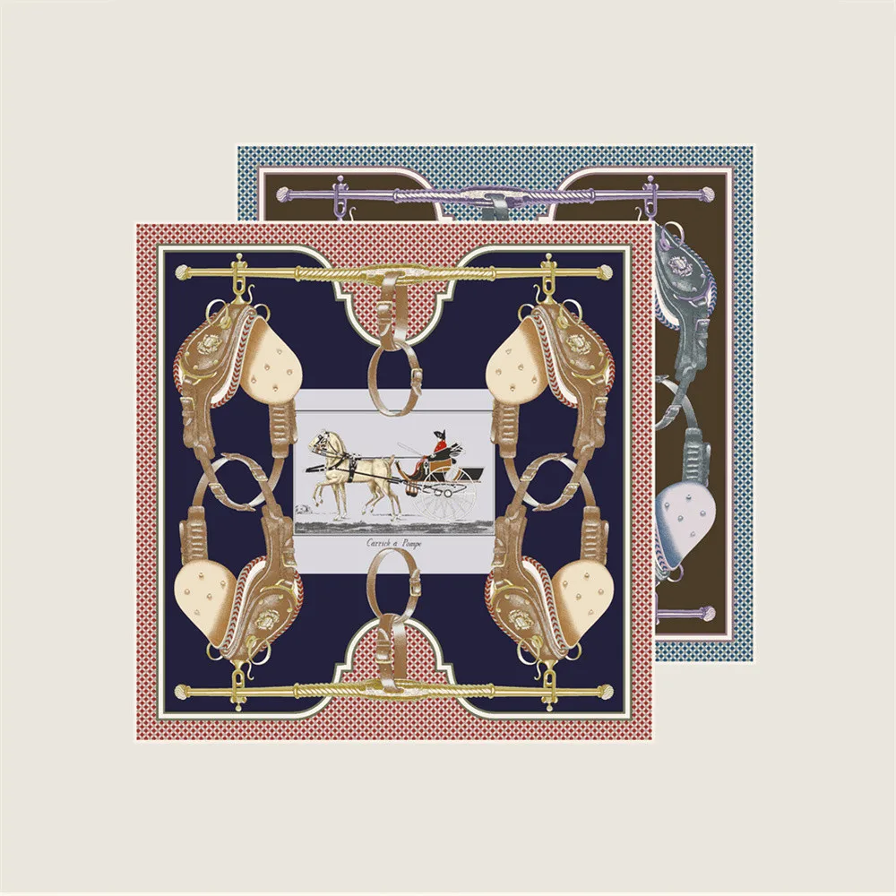 

Brand Silk Scarves Wrap Horse Saddle Printed Twill Silk Scarf Women Shawls Luxury Design Hijab Fashion Square Curled Neckerchief