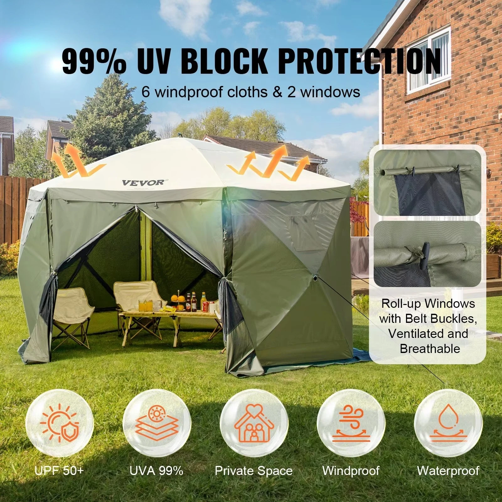 Pop-up screen tent 12x12 feet 6-sided mesh canopy outdoor awning