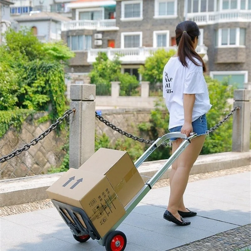Hand Carts Trolleys Aluminum Alloy Shopping Cart Trolley Foldable Trailer Load-bearing King Handcart