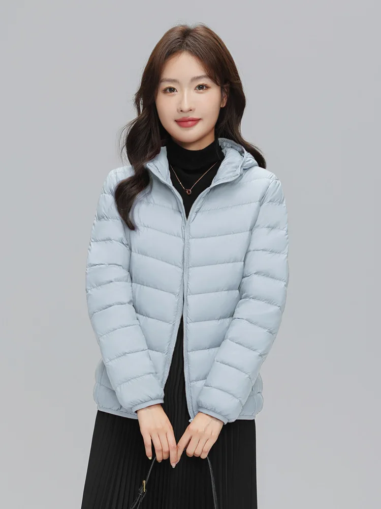 Lightweight Packable Hooded Down Jacket Women Autumn Winter 90% Down Fill Base Layer Jacket Female Solid Color Casual Down Coats