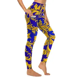 Baroque Print Leggings Sexy Blue and Gold High Waist Yoga Pants Aesthetic Quick-Dry Leggins Women Graphic Gym Sport Legging