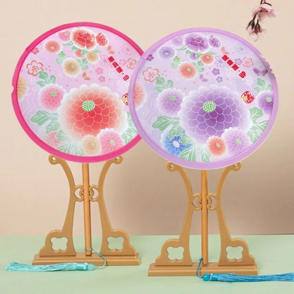 Mini Folding Fan Japanese Style Folding Flying Disk Polyester Random Color Circular Fan Round Memory Steel Wire Hand Fan Lawn
