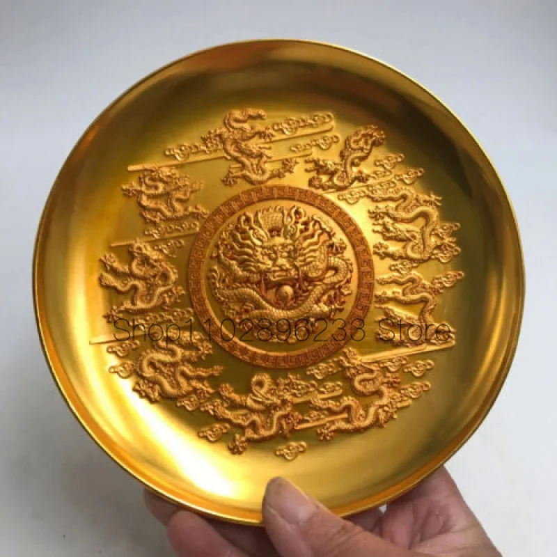 Collection Chinese copper 9 dragons plate statue table decortion Rare gift