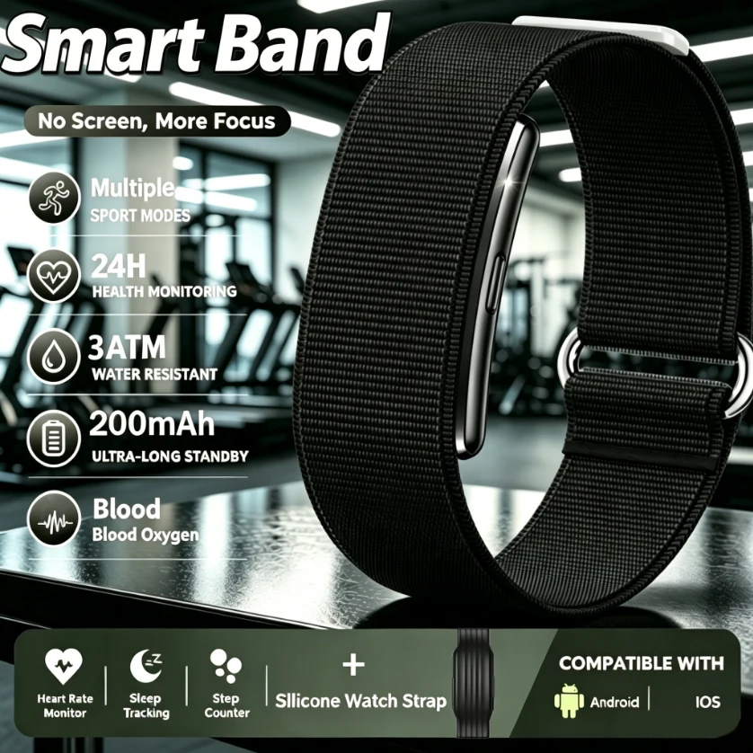 Pulseiras Inteligentes 3ATM à Prova D'Água, Monitoramento de Saúde com Frequência Cardíaca e Pressão Arterial, Smart Band, Rastreador de Fitness, Reló