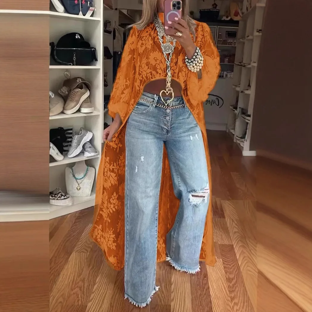 Spring Summer Fashion Solid Color Lace Shirt Women's Sexy Perspective Turtleneck Irregular Holiday Top Elegant Dress Women's Y2k