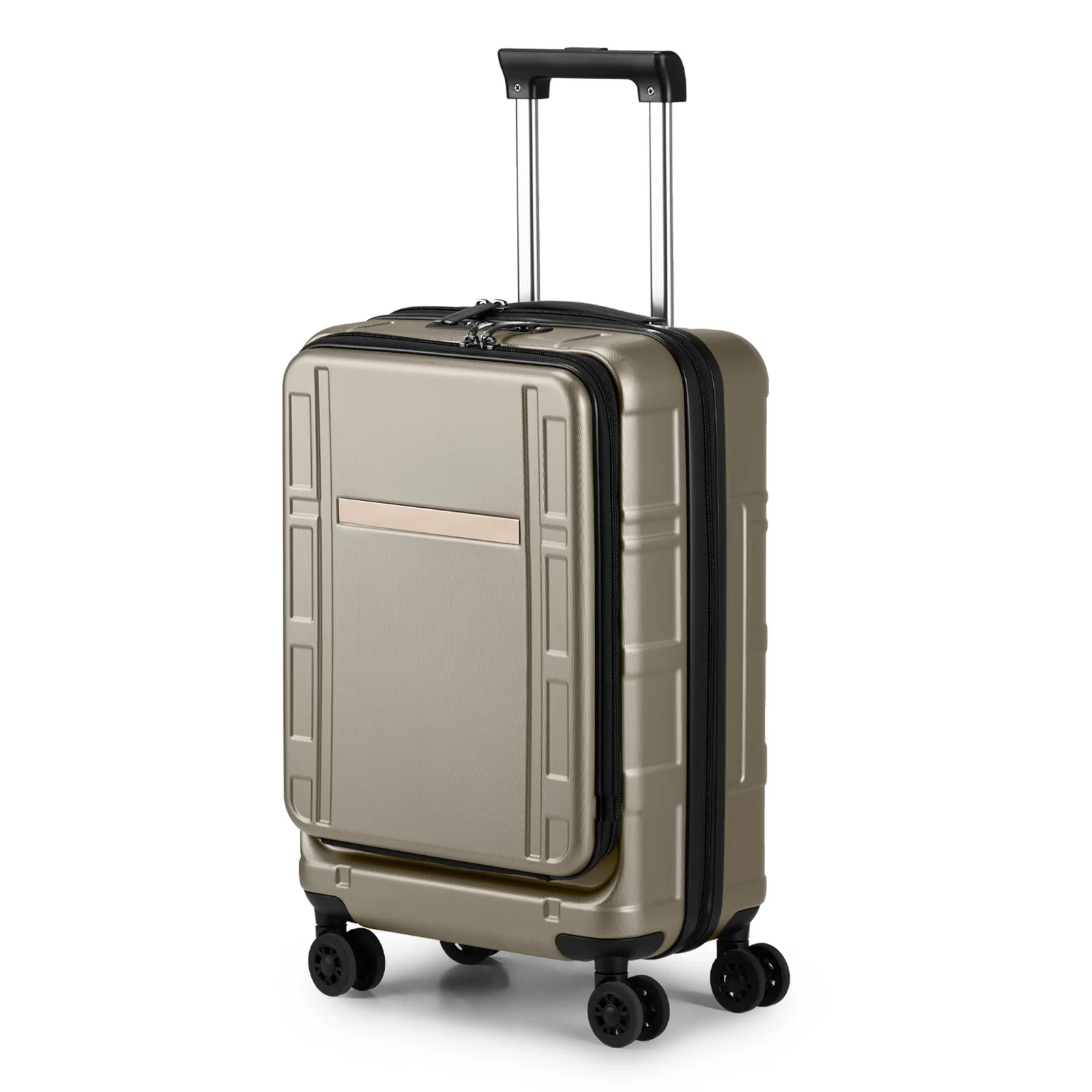 22 X 14 X 9 Airline Approved, ABS+PC 20 Inch Luggage with Front Compartment, Double Spinner Wheels, TSA Lock，Khaki Color