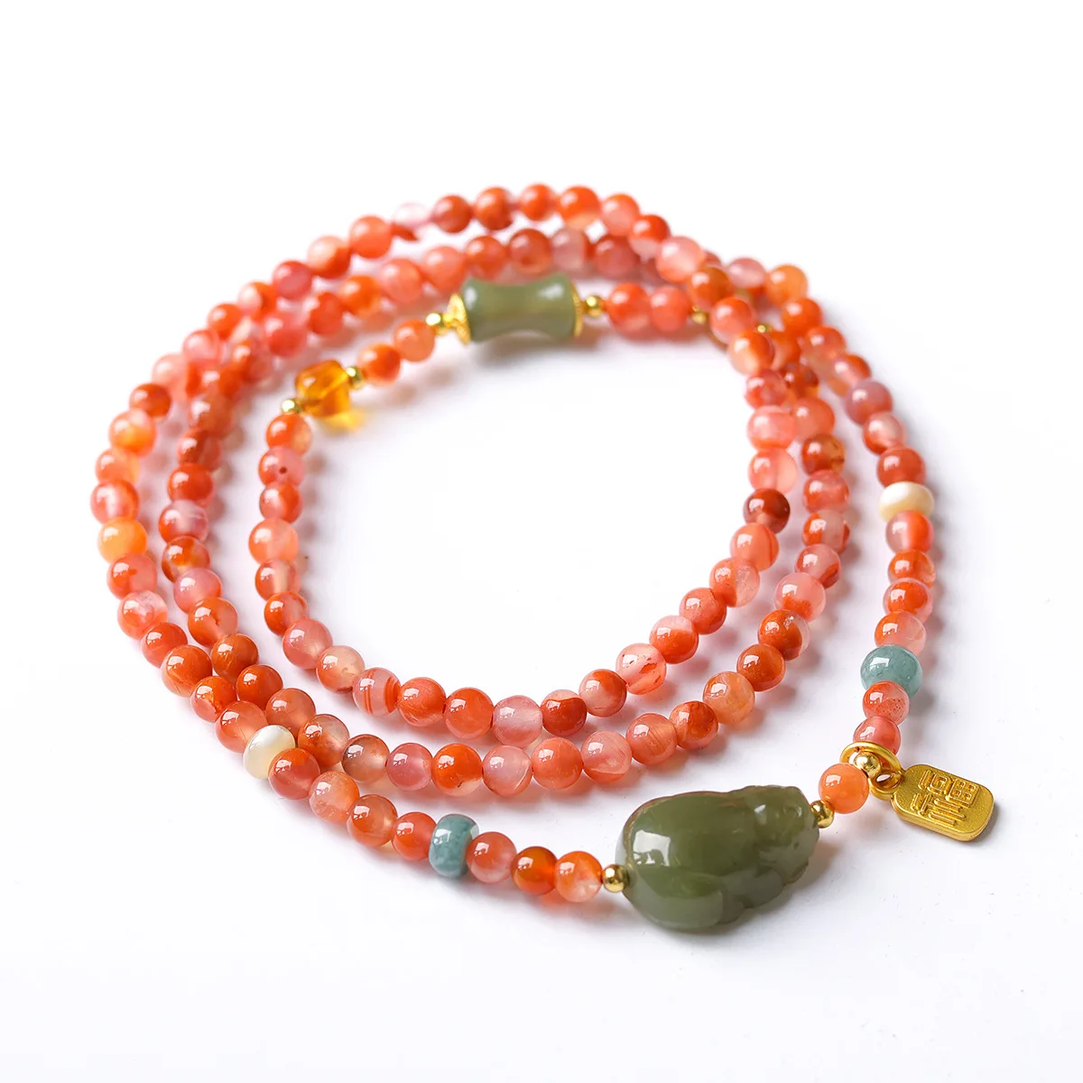 

Natural Red Agate Hetian Jade Pixiu Multi Wrap Bracelet New Chinese Style Amber Beaded Bracelet Gifts