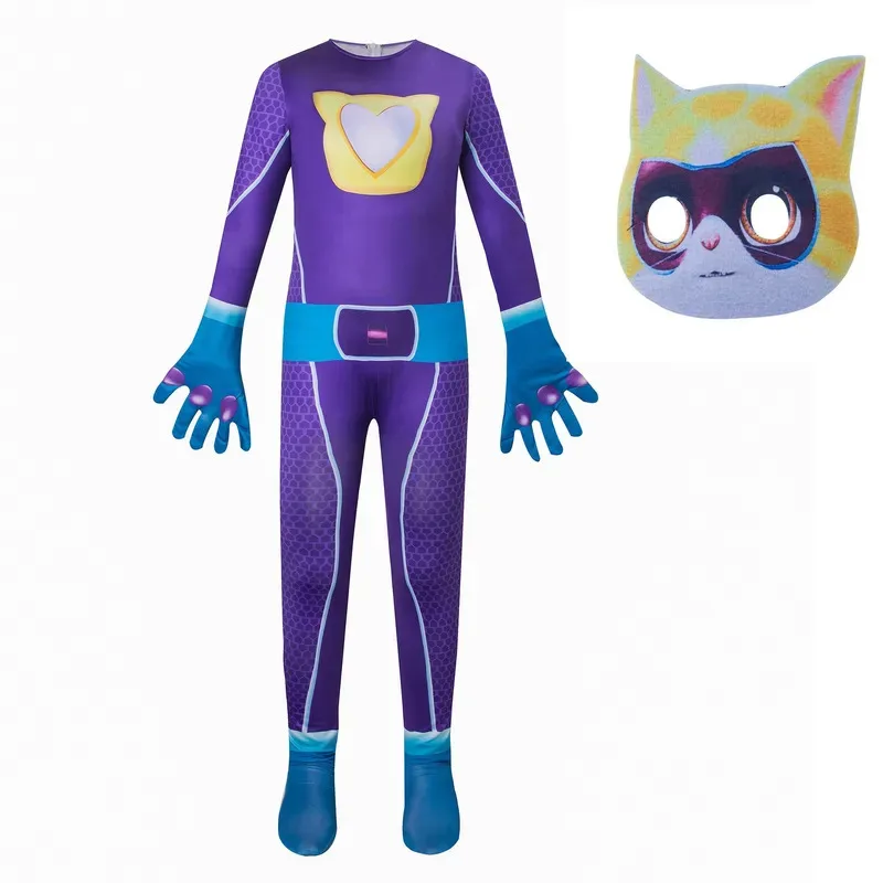 Disfraz de Super Kitties, mono ajustado, mono de súper gato, disfraz de Halloween para niños, disfraz de fiesta de cumpleaños de SuperKitties de Anime