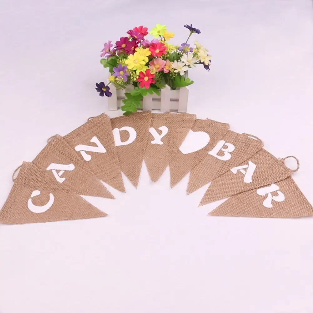 CANDY BAR Burlap Triangle Candy Bar Banner Retro Candy Wreath Pennant Necklace for Wedding Kids Birthday Party Decoratio 4F