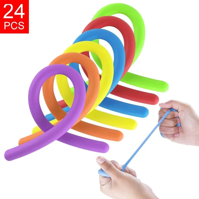 24pcs Soft Rubber Noodle Elastic Rope Toys Stretch String Decompression Toy Stretchy String Fidget Relief Stress Vent Toys A+