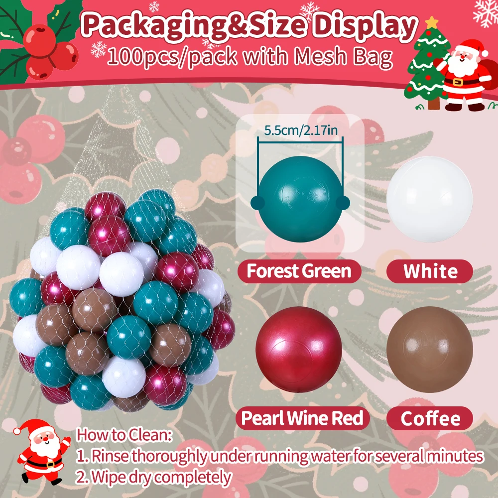 ลูกบอลพลาสติก PE ทนทานต่อการบด 100 ลูก ขนาด 2.16 นิ้ว รูปทรงกลม สำหรับตกแต่งงานปาร์ตี้คริสต์มาส เหมาะสำหรับเด็กเล่นในร่มและกลางแจ้ง