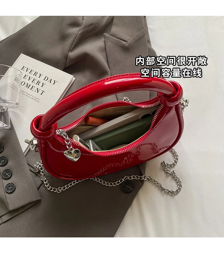 Patent Leather Evening Hobos Shoudler Crossbody Bag for Women Tote Handbag and Purses 2024 New Trendy Lady‘s Clutches Bag