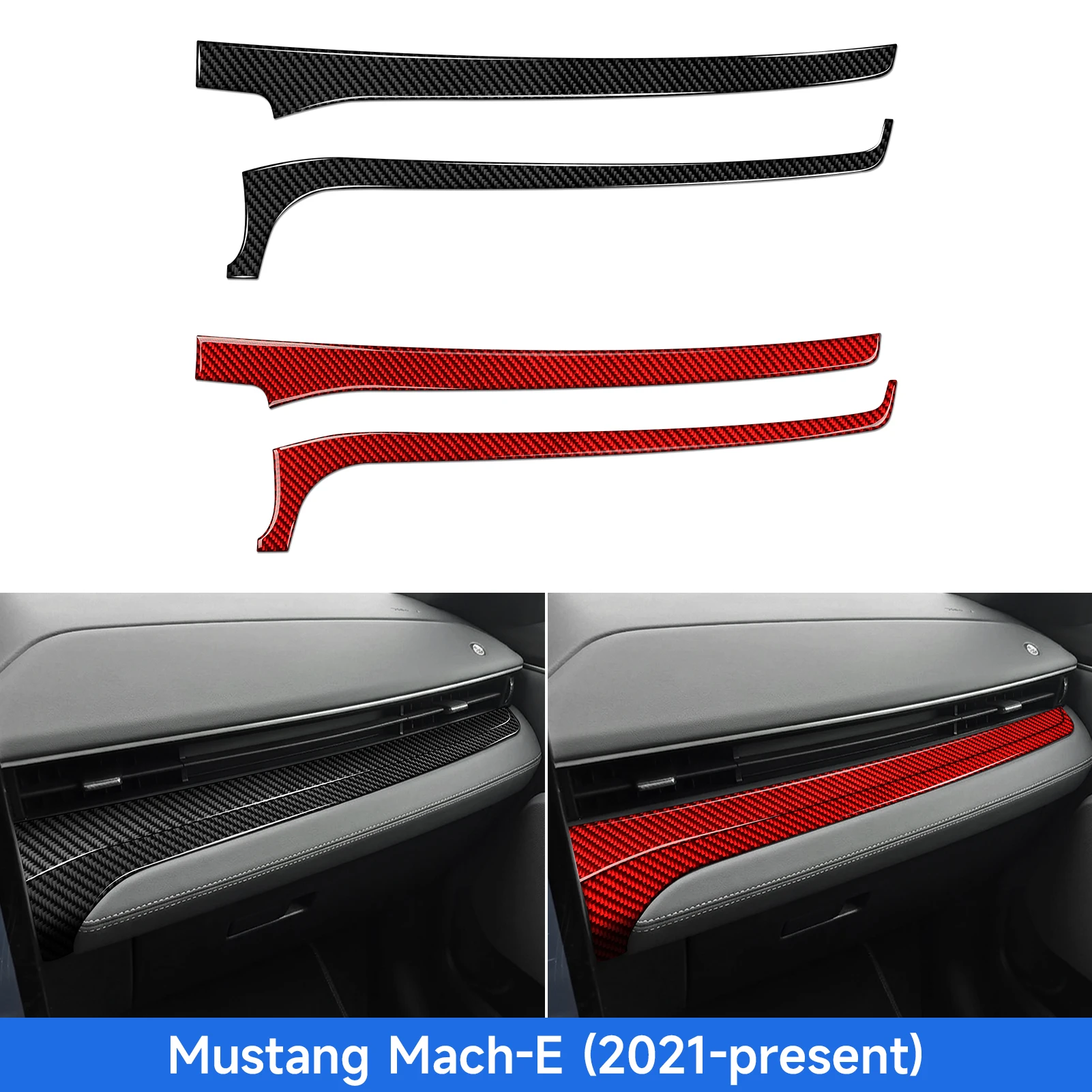 Soft Carbon Fiber Interior Sticker. Car Dashboard Decorative Strips. For Ford Mustang Mach-E (2021-2027) Trim Accessories.