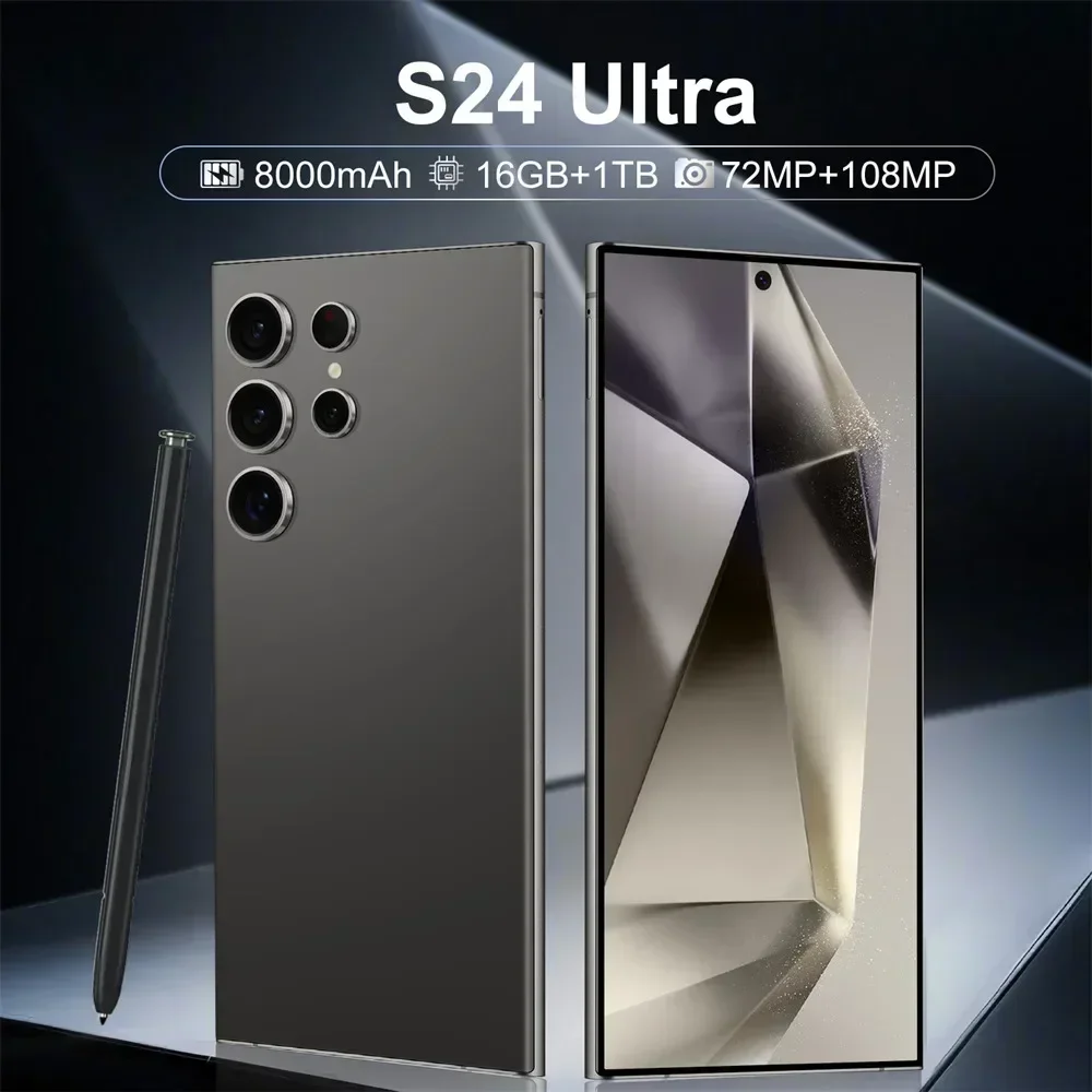 S24 Ultra Smartphone 7.3\'\' HD 5G Snapdragon 8 Gen3 16GB+1TB Android 14 7800mAh Cellphones Mobile Phones Face Unlocked Cell Phone