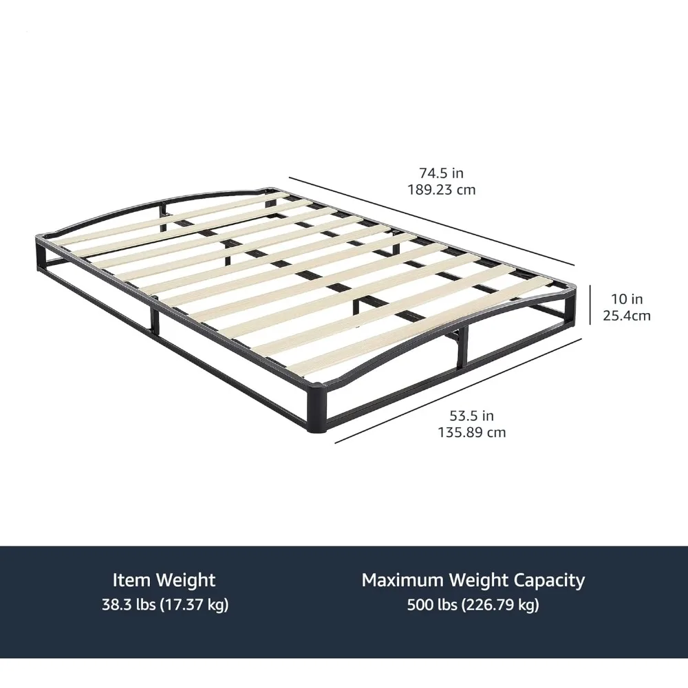 Metal Platform Bed Frame with Wood Slat Support, 10 Inches High, Full, Black