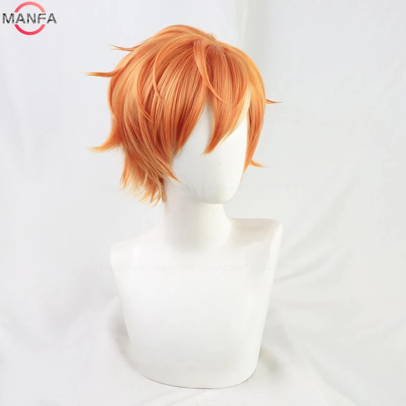 Anime Vivid BAD SQUAD Shinonome Akito Cosplay Wig Short Orange Wigs Heat Resistant Synthetic Hair Halloween Unisex Wig + Wig Cap image 2
