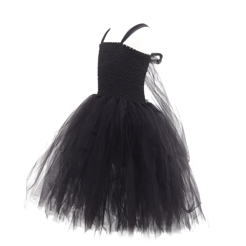 2025 Abito da principessa per ragazze Costumi da regina cosplay Gonna gonfia in rete nera Regina cattiva Costume da vestire Abbigliamento di Halloween