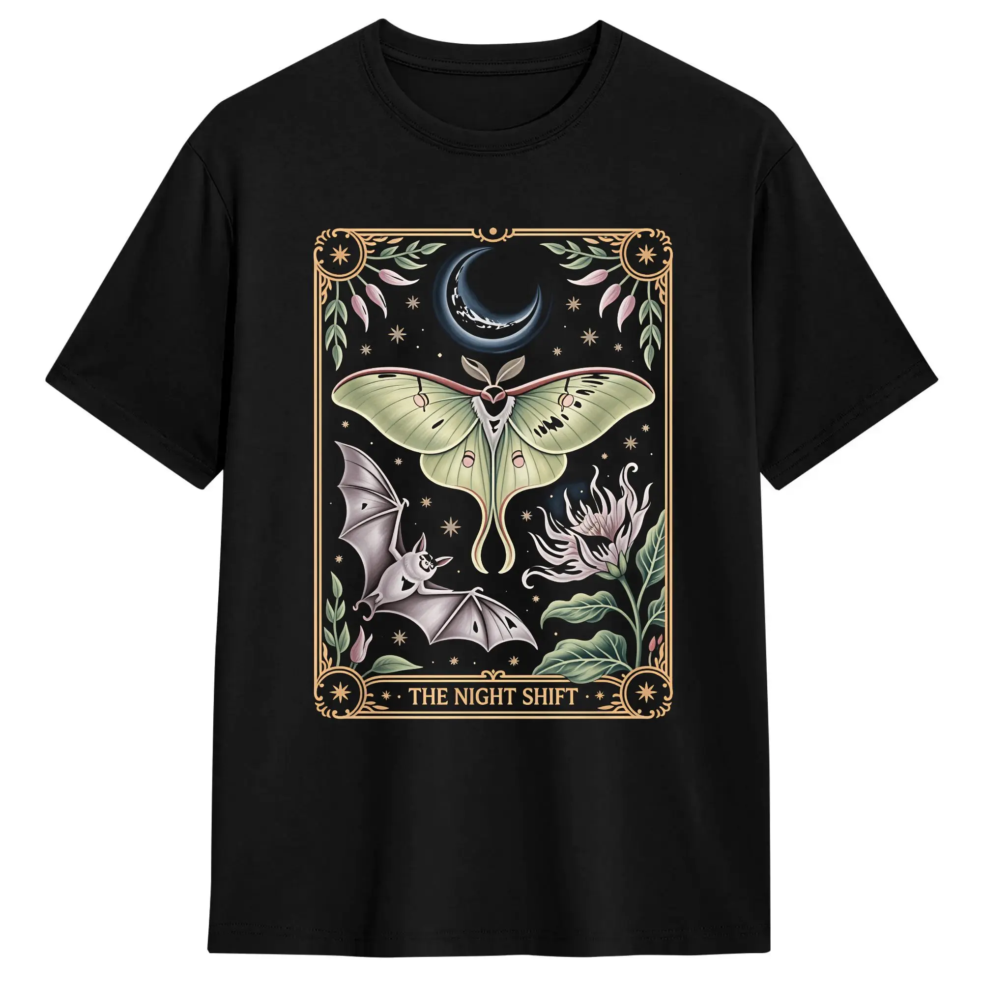 The Night Shift Mystical Luna Moth Bat Nocturnal Pollinator T Shirt  Hippie T-Shirts Short Sleeves Y2K Casual Tops Cotton Tees