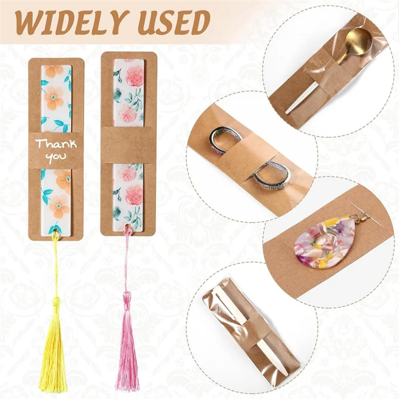 200 Pcs Bookmark Holder Set Kraft Bookmark Sleeves Transparent Self Adhesive Bag DIY Blank Bookmark Cover Easy To Use