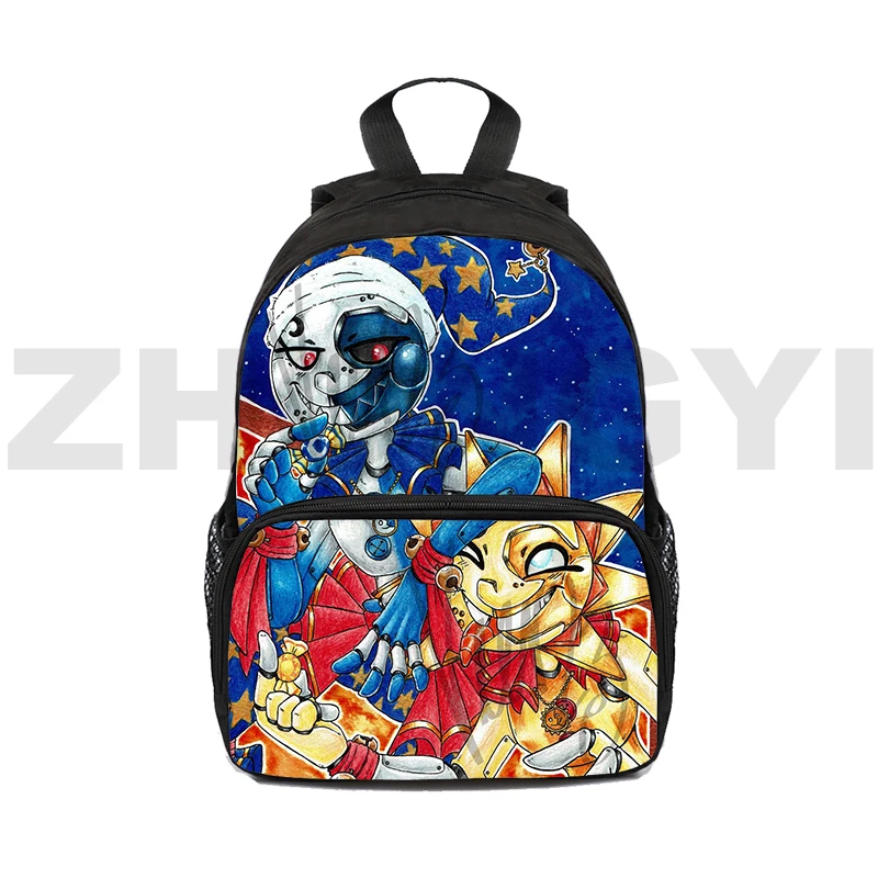 3D Anime Fnaf Sundrop Moondrop Mini Backpack 12/16 Inch College Laptop Travel Satchel Cartoon School Bags Rucksack Kindergarten