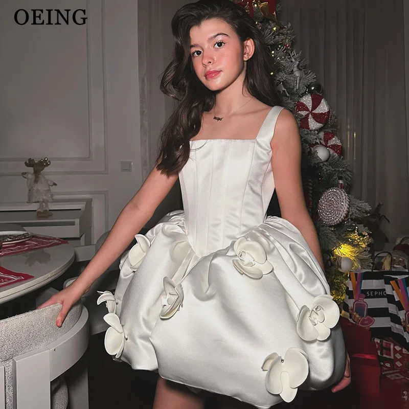 

OEING Elagant A-Line Flower Girl Dresses Princess 3D Flowers Mini Sleeveless Wedding Party Dress Puffy Birthday Dress Customized