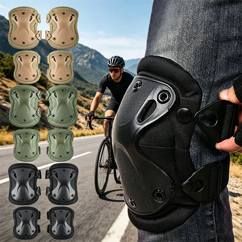 4Pcs/Set Tactical Combat Knee & Elbow Pads Set for Outdoor CS Paintball Game Cycling Safety Skateboarding Gear Skates