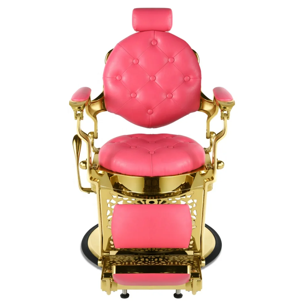 680mm Chrome big base Barber Chair Aluminum Frame pink gold salon chair Beauty Salon Furniture  Retro Design style