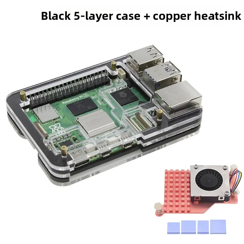 1pc Protective Case For RASPBERRY Pi 5 Heatsink And Fan 5-Layer Acrylic Case For Raspberry Pi 5 With Active Cooling