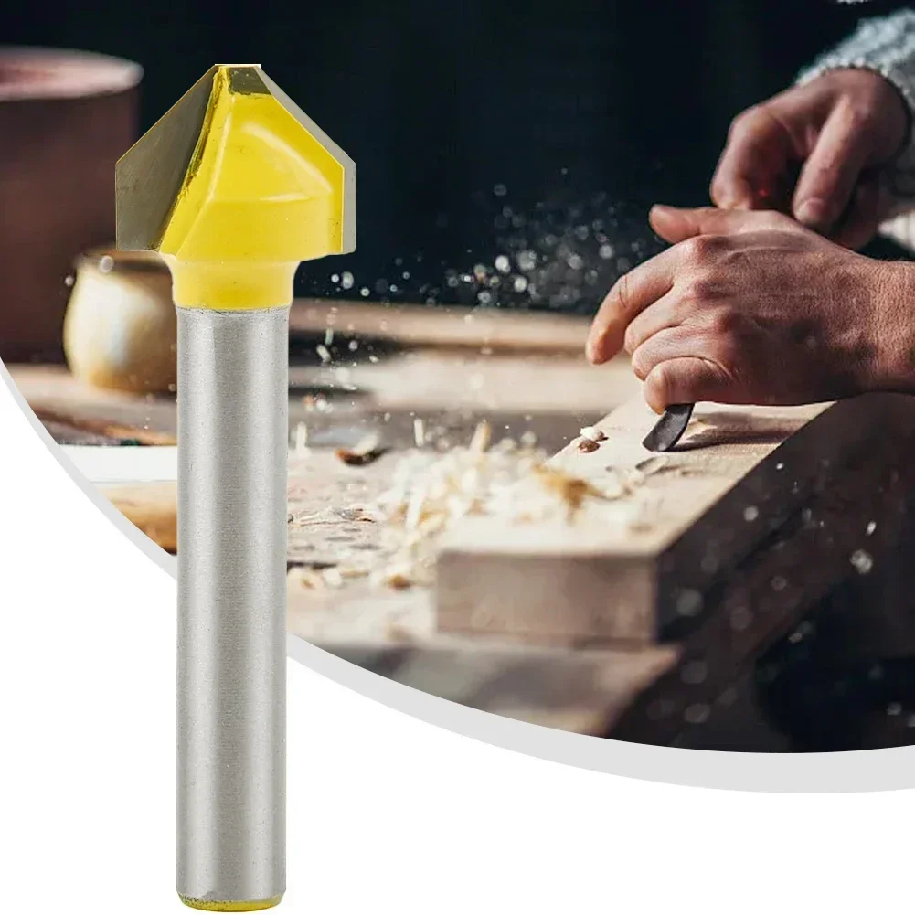 

Cutting Performance Acrylic Engraving And Chamfer Router Bit High Strength V-shaped Yellow/Silver 6mm Shank 90 Degree