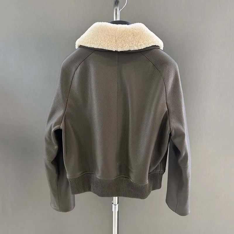 Abrigo de mujer invierno y otoño nueva llegada el forro está forrado con algodón chaqueta de piel de oveja auténtica cuello de lana grueso cálido