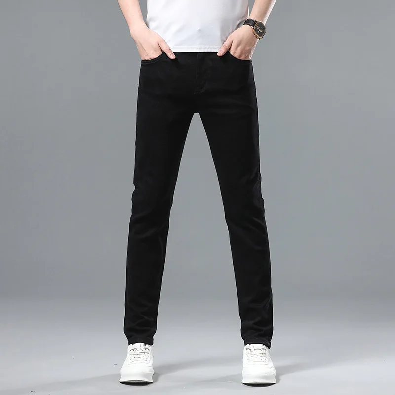 Summer thin breathable stretch jeans for men2024new light luxury high-end slim casual office long black pants