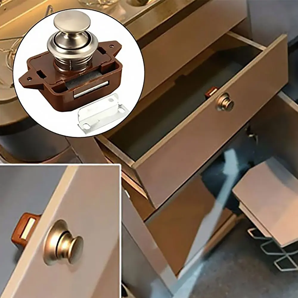 20mm Push Lock Campers Accessories 5pcs Set Furniture Hardware Button Locks RV Caravan Boat Drawer Latch Security Cerraduras image 5