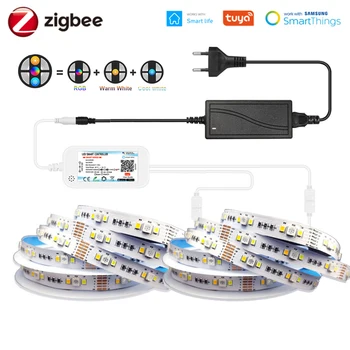 5M 10M Zigbee 3.0 Led ışık şerit DC12V 24V 5050 3528 rgbct esnek bant ışık ev dekorasyonu Tuya Zigbee uygulaması fr Alexa Google ev