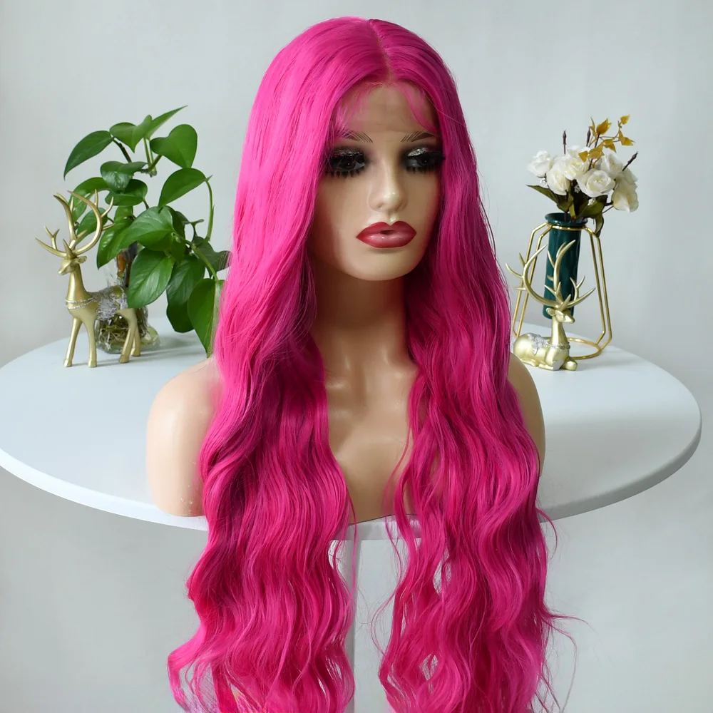 Pink Wig HD Transparent Lace Frontal Wig 13x4 Wig 30 Inch Body Wave Wig 250 Density Water Wave Synthetic Lace Front Wig pelucas