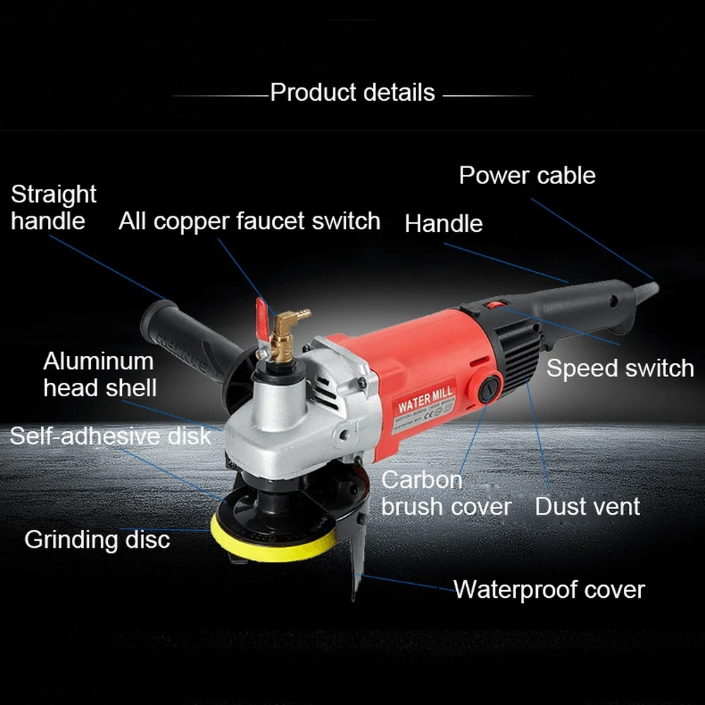 Imagem -02 - Máquina Polidor de Pedra Concreto Mármore Granito Moagem Polimento Polisher Moinho Água Ângulo Moedor Ferramentas Elétricas 1400w