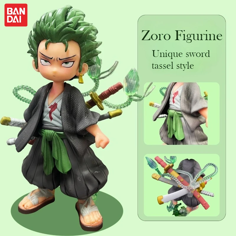 

Bandai One Piece Figurine Roronoa Zoro Anime Cool Figure Model Small Version Souvenir Collection Car Desktop Ornament Toy Gift