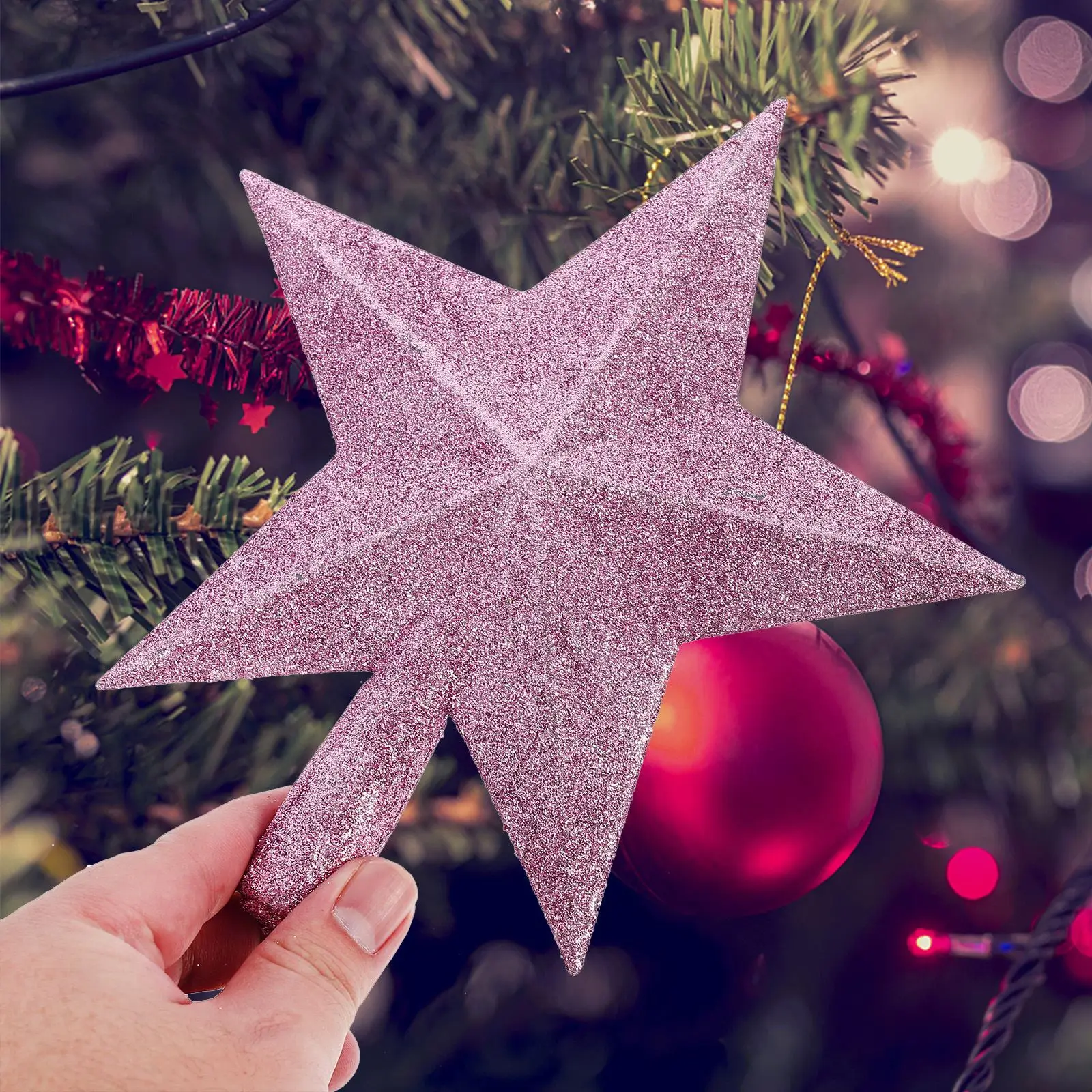 

20cm Plastic Christmas Tree Sparkle Star Glittering Christmas Tree Topper Durable Decoration Ornaments Home Decor Pink