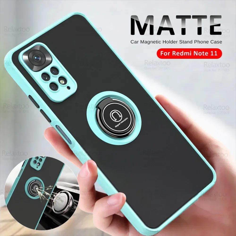 

For Redmi Note 11 12 Pro Plus Case Car Magnetic Holder Matte Armor Cover Note11 Note12 5G 11S 12S 4G Camera Protect Stand Coque