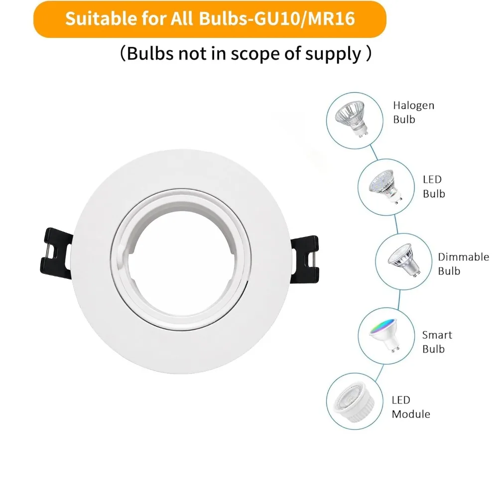 JOYINLED Round Recessed Ceiling Spotlight Frame White Downlight Fixture with GU10 MR16 Socket Modern LED Mounting Housing