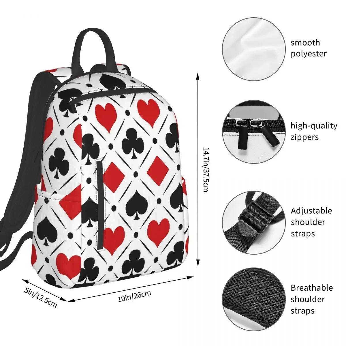 Playing Card Suits Symbols Backpack Student BookBag Children School Bag Laptop Shoulder Bags Boys Girls
