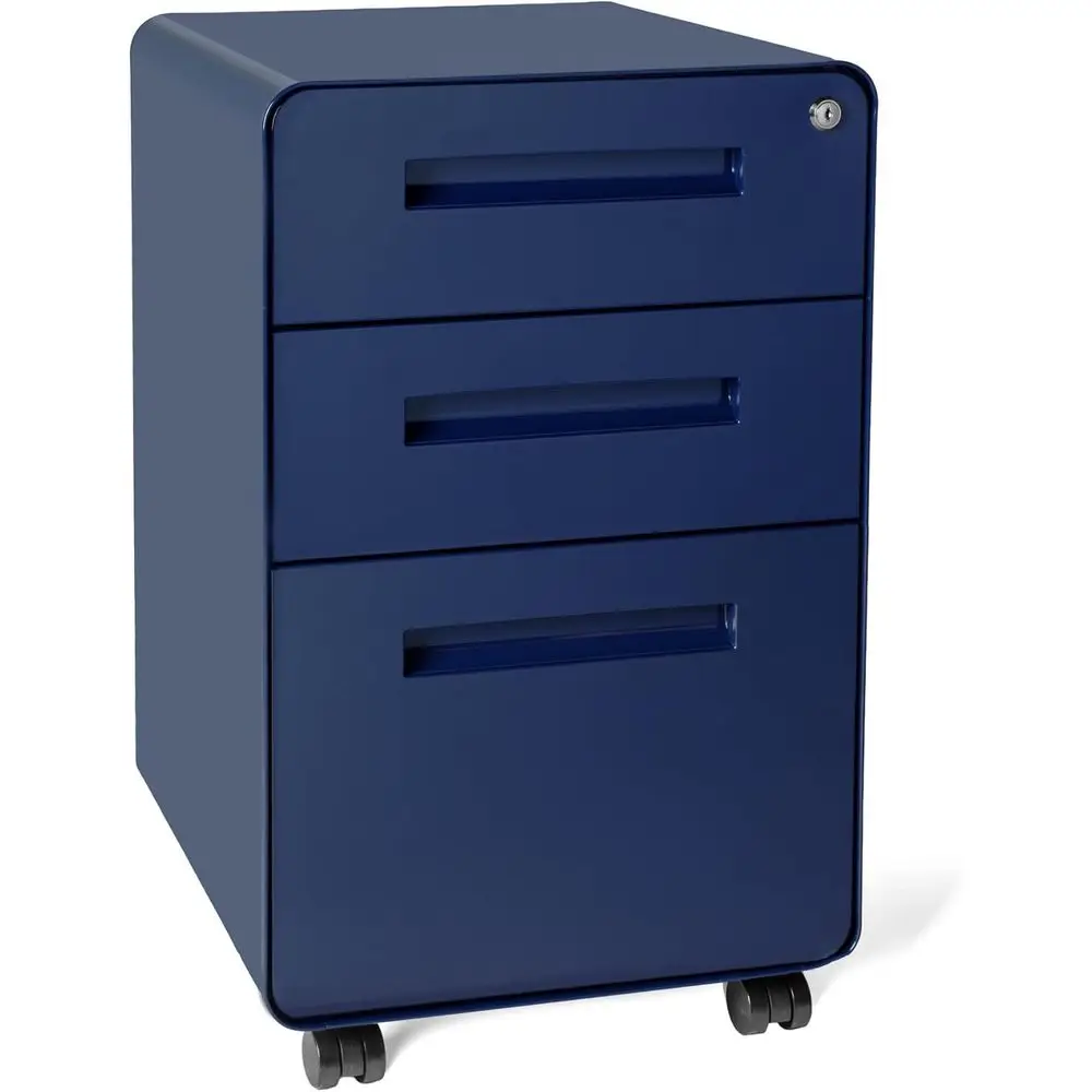 خزانة ملفات فولاذية تحت المكتب مع قفل، أزرق داكن، حجم قانوني/حرف، عجلات، مجموعة ثابتة، تم تجميعها مسبقًا