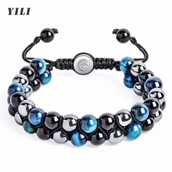 Bracelet à Triple Protection en perles de 8mm, Bracelet en oeil de tigre, Bracelet en hématite d'obsidienne noire pour hommes et femmes, Bracelet en cristal de guérison