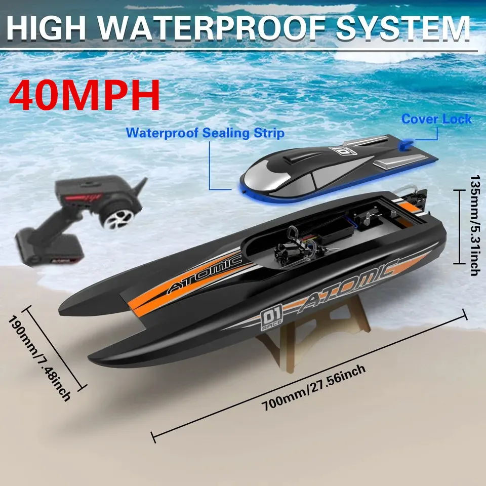 

40MPH High-Speed Remote Control Ship Brushless Motor 70CM Speedboat IPX6 Waterproof WATER-COOLED SYSTEM Control Distance 200m