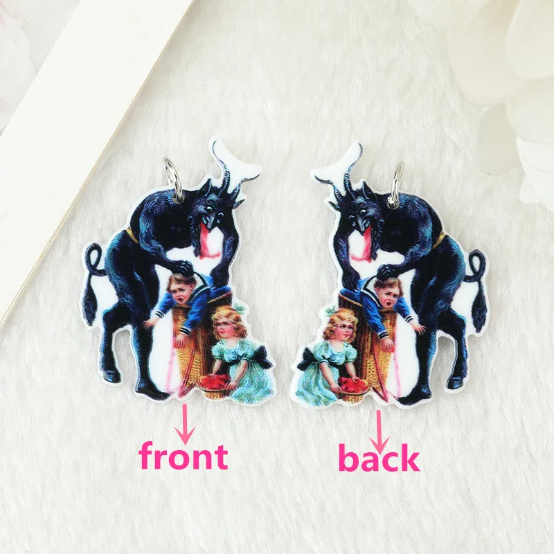 10Pcs/Lot Halloween Charms Creative Acrylic Heart Bat Coffin Krampus Pendant For Keychain Necklace Diy Making