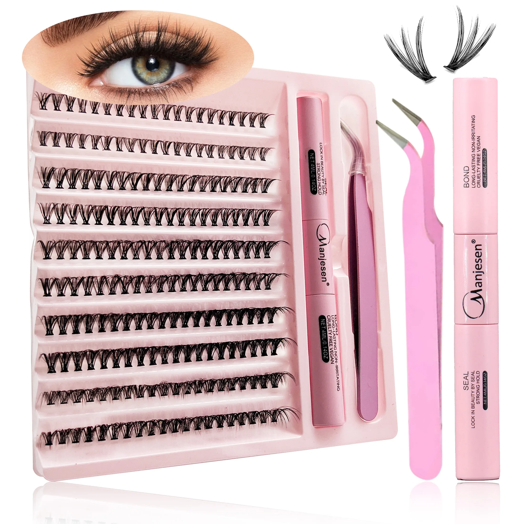 

LASHVNNA Lash Clusters Kit With Waterproof Strong Hold DIY Lash Extension Kit Lash Bond And Seal And Eyelash Tweezers Makeup